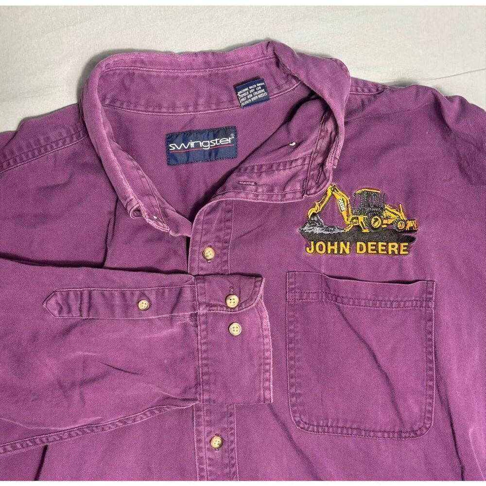 John Deere Men's Shirt Purple 2XL Button Down Long Sleeve Swingster Embroidered